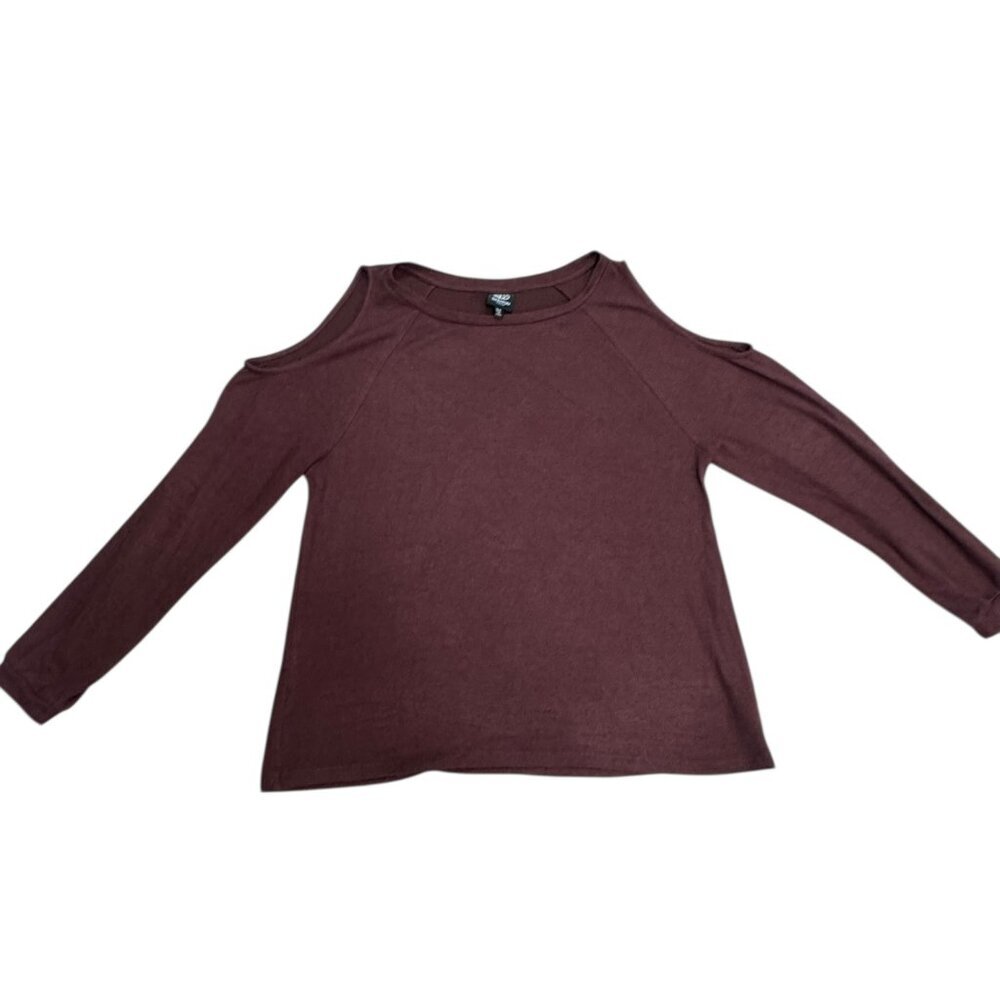 Bobeau Petite Cold Shoulder Knit Top XLP Burgundy Long Sleeve